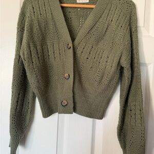 Poof! Sage Green Women's Button-Up Cardigan